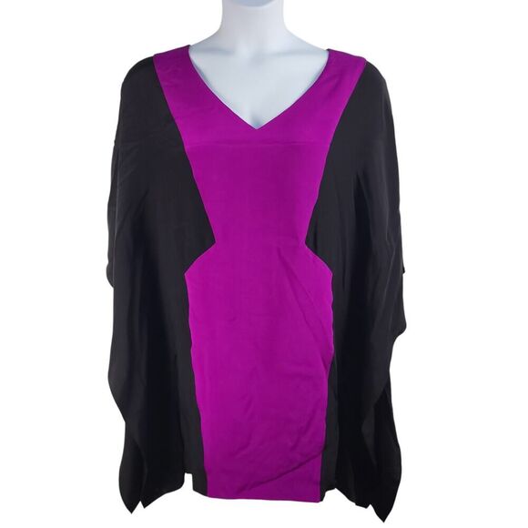 NEW Jay Godfrey Size 8 Silk Poncho-style Tunic Top / Dress Black & Purple Panel - Picture 1 of 7
